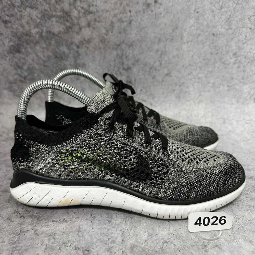 Nike Free RN Flyknit 2018 Womens 7 Oreo Black White Running Shoes 942839-101
